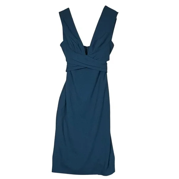 Anthropologie BHLDN Teal V Neck Sleeveless Wrap Waist Bow Back Midi Dress Size 4 - Picture 6 of 16